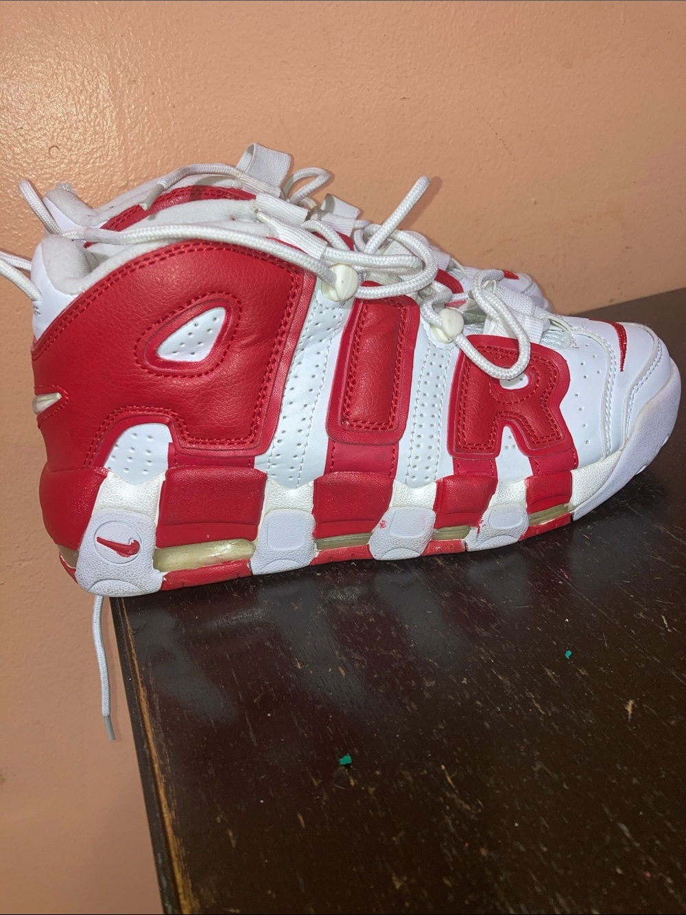 Nike air Red and White Air More Uptempo 96 shoes